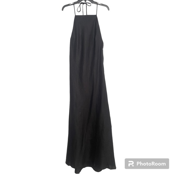 NWT "Reformation Selia Tie Strap Linen Dress Large, BLACK" - Picture 2 of 4